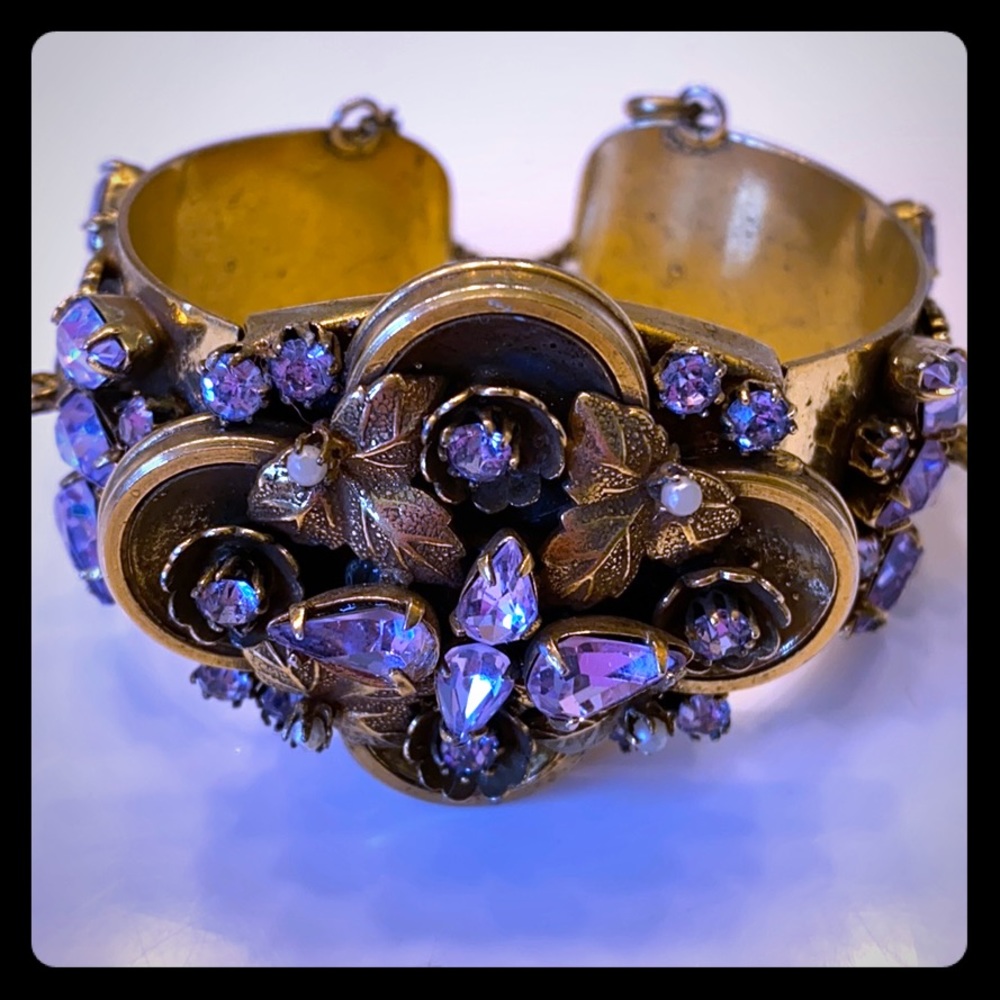 Vintage gold cuff with chain bracelet